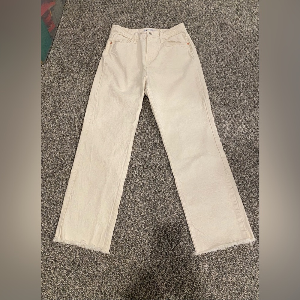 SALE Zara Cream Denim Trousers